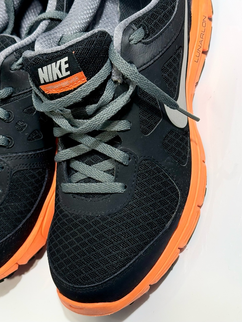 Youth 7 Nike Lunarlon Shoes, Black/Orange/Grey, Athletic running shoes sneakers